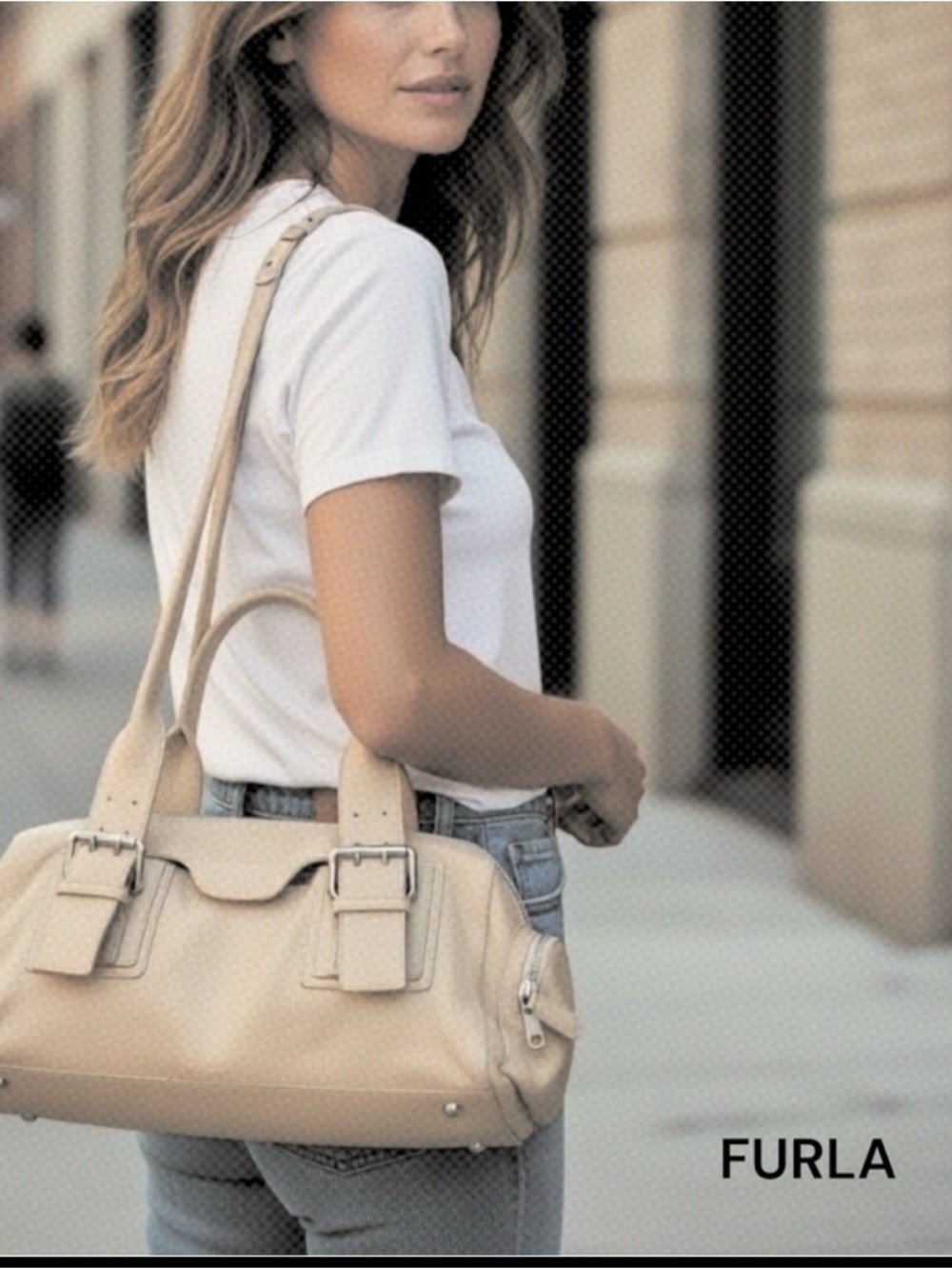 AUTHENTIC FURLA BUTTERY TAN PEBBLE LEATHER SHOULDER BAG SIDE POCKETS SILVER HW - Picture 2 of 5